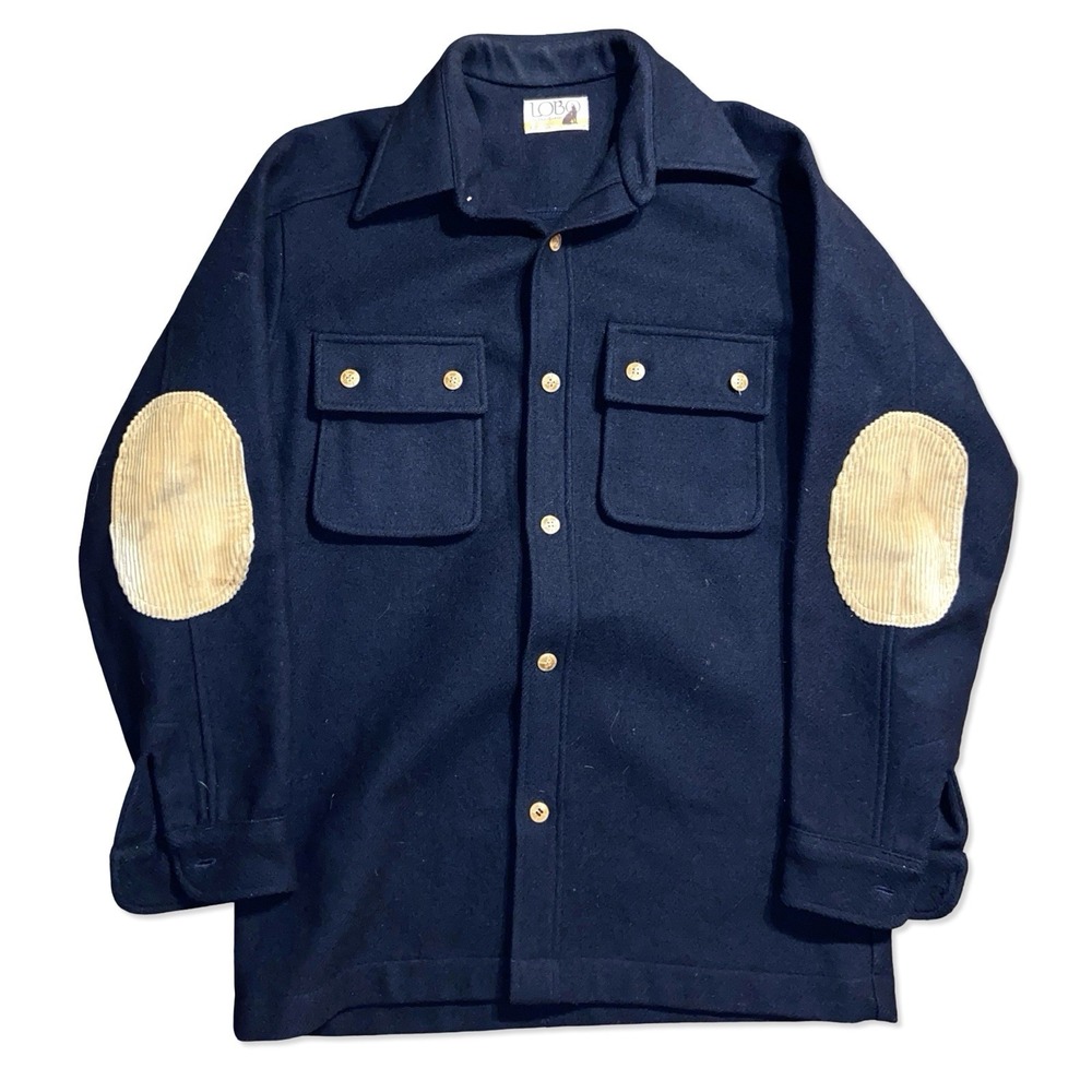 VTG Pendleton LOBO Shacket Virgin Wool Corduroy Elbow Patch Navy BLue M